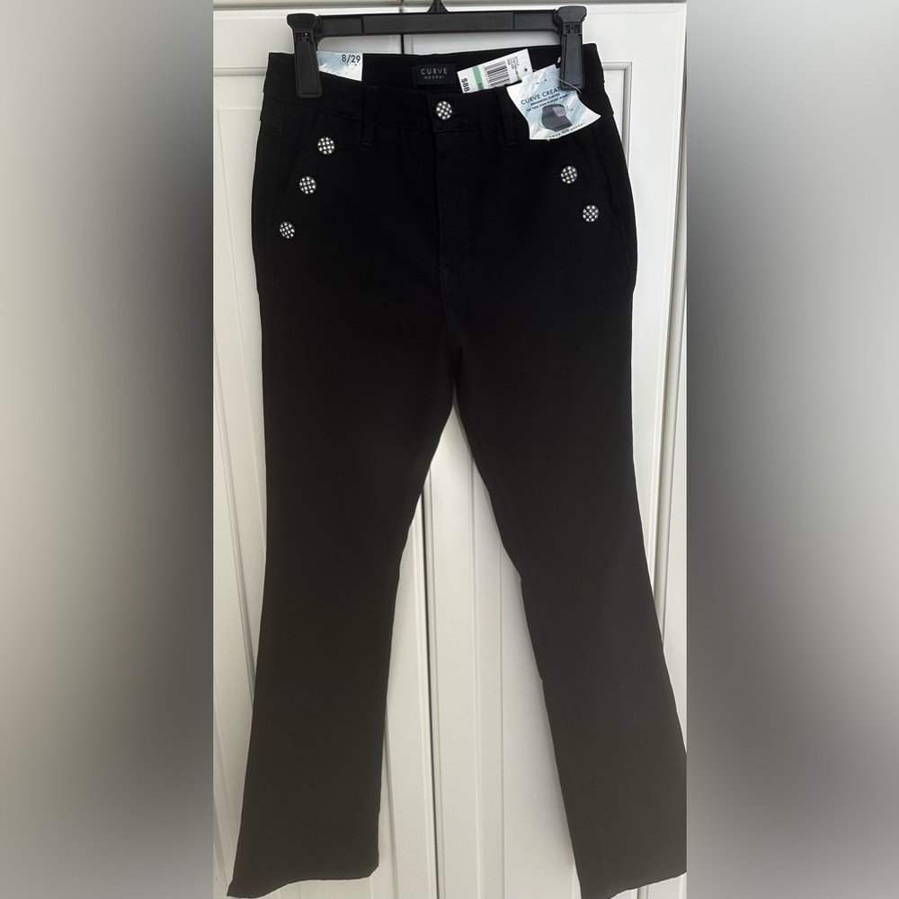 Women's DARK BLUE Jeans with fun rhinestone buttons 
Curve Appeal size 8/29